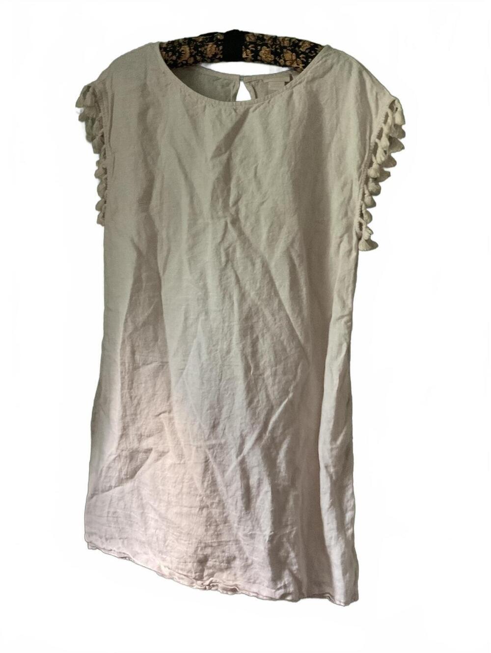 Rachel Ashwell Cream Linen Dress with Tassel Sleeves Size S - Picture 2 of 8